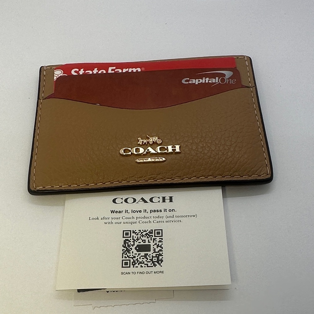 NWT Coach Card Case Wallet Pink Tan Leather Slim ID Holder - Picture 6 of 16